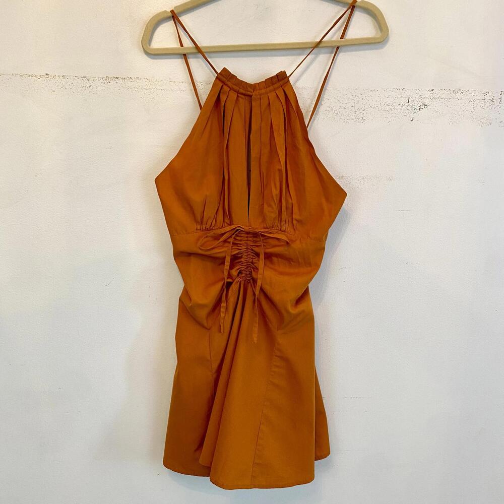 FREE PEOPLE brown cotton ruched mini dress sz S - Picture 2 of 7